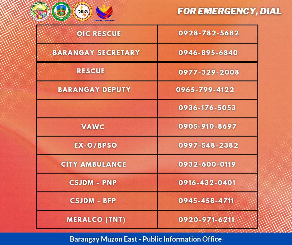 Emergency Hotline Numbers - Barangay Osorio